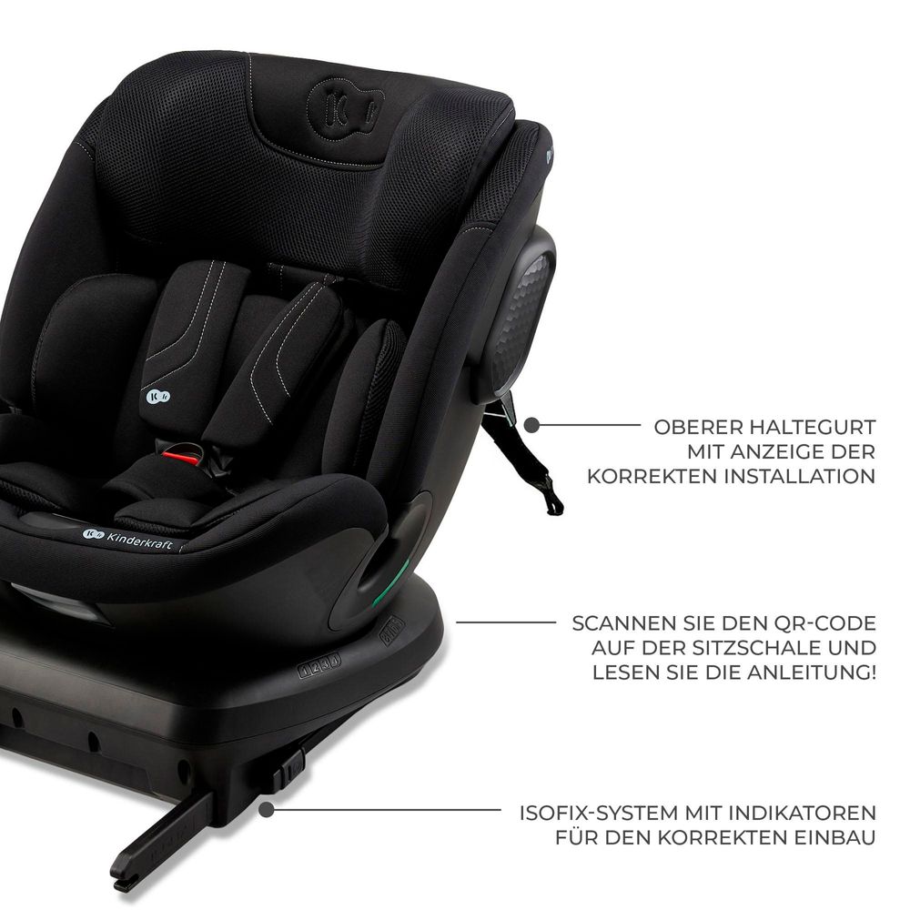 Kinderkraft XPEDITION 3 i-Size - Autositz 40-150 cm - 360° drehbar - RWF bis 22 kg - SPS+ und H-GUARD+ Systeme - Ergonomisch - Atmungsaktiv - Schwartz