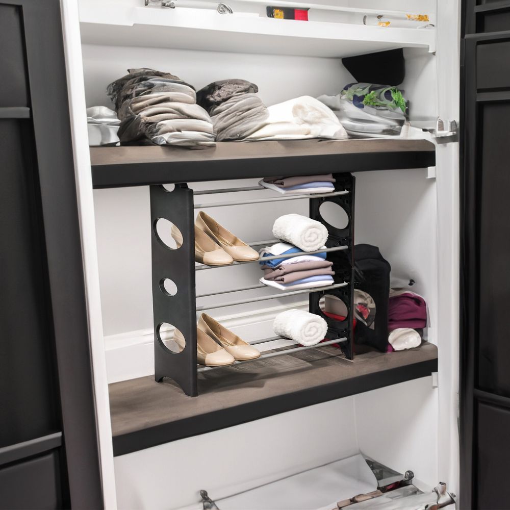 Schuhregal 4 Ebenen Schuhablage Schuhschrank Schuhständer 63x18x64cm Edelstahl Regal Schuhe bis 12 Paar Erweiterbar Schrank Schuh-Organizer Retoo