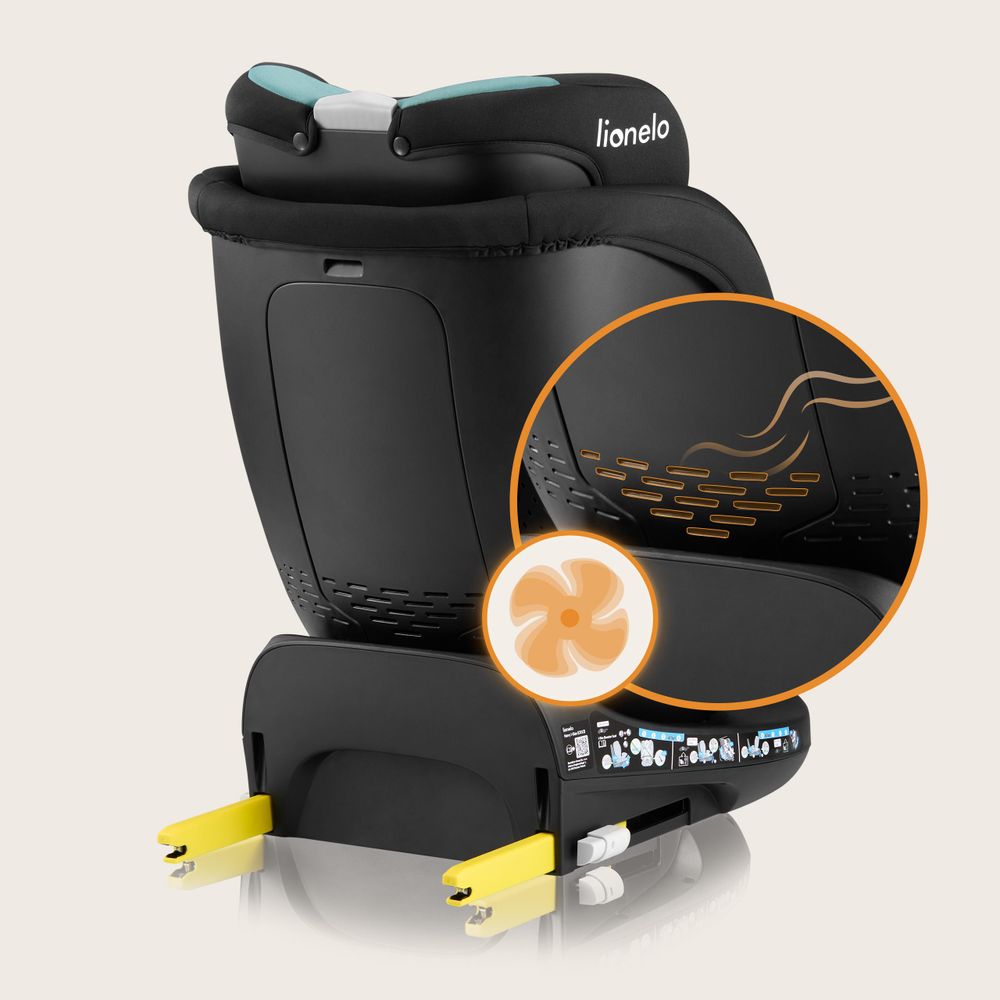 Lionelo Kindersitz Navy i-Size 360° EasyTurn-Drehbasis, 40-150 cm, Montage mit ISOFIX und einem Stützfuß, R129-Norm - Schwarz Turquoise