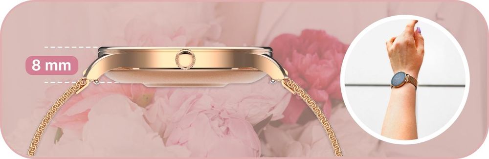 Forever smartwatch SB-306 rosegold, Smartwatch für Damen, 1,19", IP67, Wasserdicht, Pulsmesser, Schrittzähler, Aktivitätstracker, Fitness Tracker