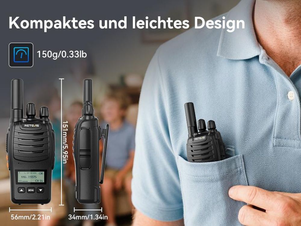 Retevis H777D Walkie-Talkie, LCD-Bildschirm, PMR446, Typ-C-Aufladung, 1200 mAh, Einfaches Pairing, VOX, Notfallalarm, Funkgeräte für Familie, Camping