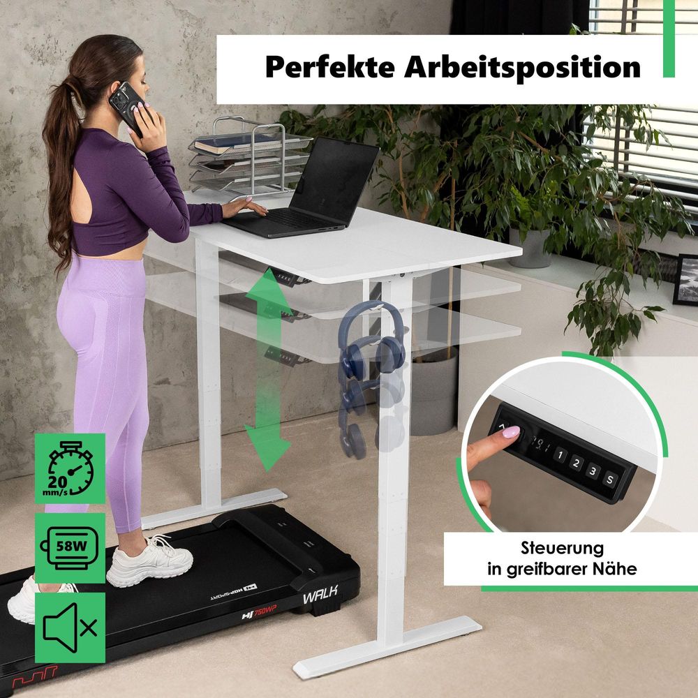 di volio Höhenverstellbarer Schreibtisch Rapalo - weiß, 140 x 80 cm, Computertisch fürs Home-Office, elektrischer Bürotisch bis 80 kg belastbar