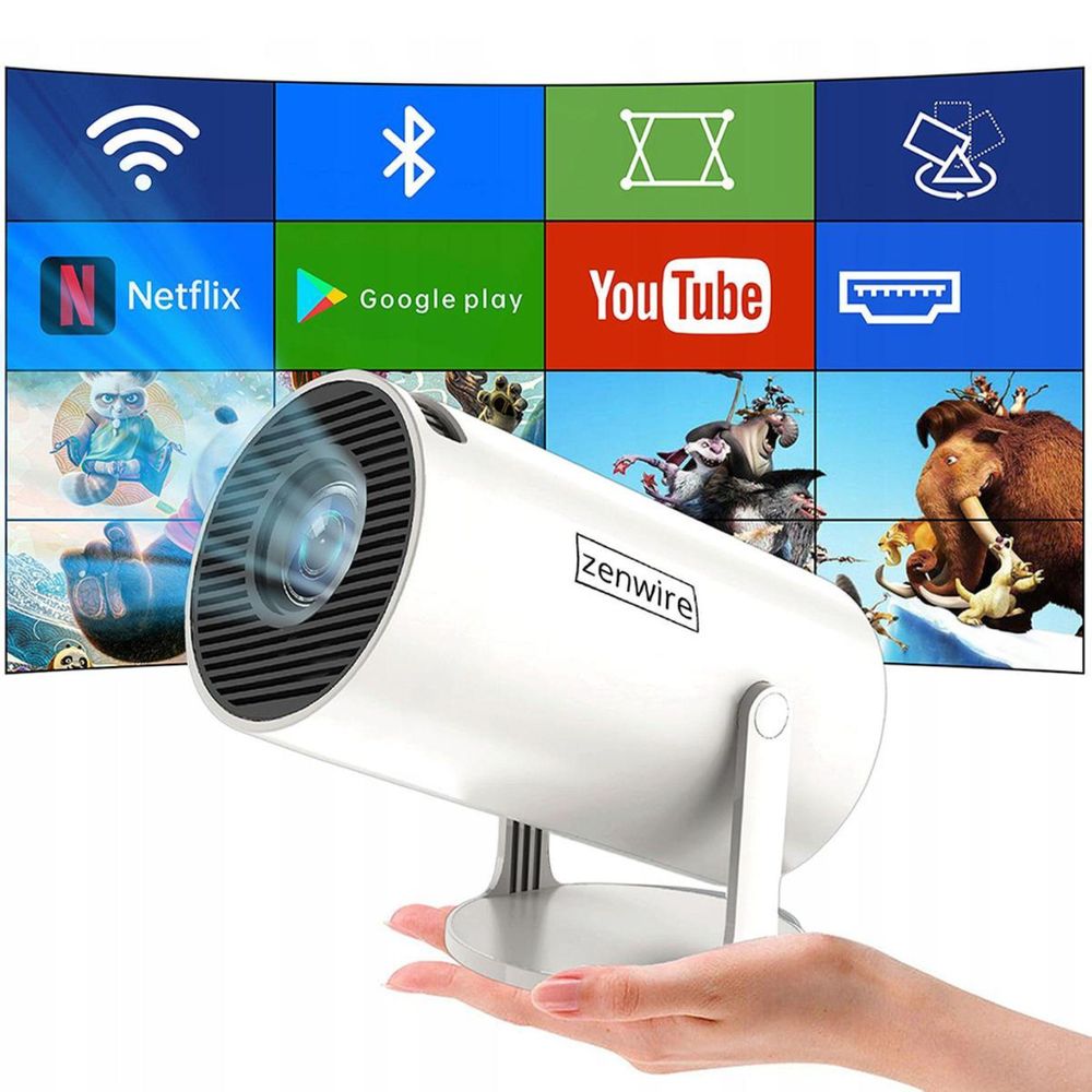 Tragbarer Mini-Projektor - Android 13 - WiFi - Drehbarer Projektor - Full HD 4K - Bluetooth - Autokeystone 4d - Zenwire R1