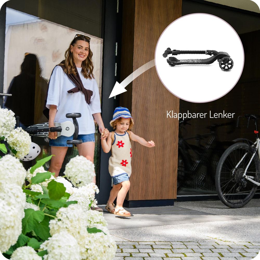 MoMi SAN 2-in-1 3-Rad-Kinderroller – höhenverstellbarer Lenker 60/66/72 cm, klappbar, LED-Räder, ABEC-7, Trittbremse, 2,7 kg