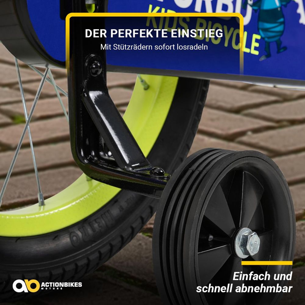 Actionbikes Kinderfahrrad Turbo 16 Zoll | Kinder Fahrrad für Jungen & Mädchen - Bicycle - V-Brake Bremsen - Kettenschutz - 4-7 Jahre (Gelb/Blau)