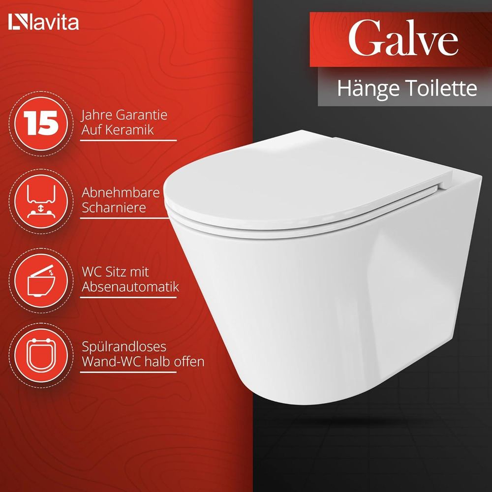 DOMINO Geberit Duofix Basic Vorwandelement + Wand-WC Tiefspül Galve Becken Weiß Spülrandlos + Bedienplatte Delta 25 für Doppelspülung | Komplett Set
