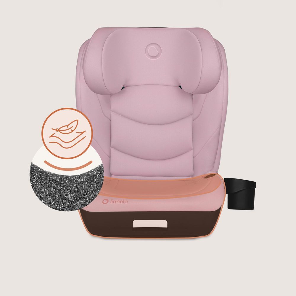 Kindersitz Neal i-Size 100-150 cm, bis 12 Jahren, Verstellbare Kopfstütze, Zusätzliches Seitenschutzsystem, Neigungsverstellung der Rückenlehne Pink