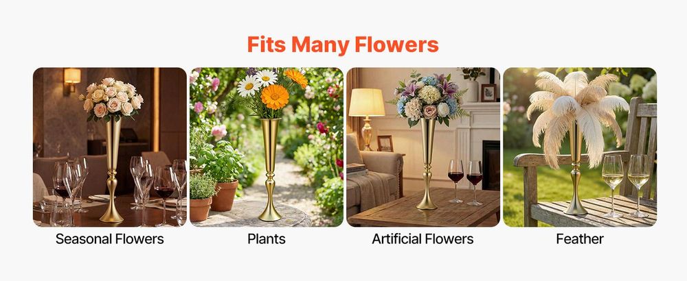 VEVOR 10PCS 55cm/21.65” Hohe Kristall Hochzeitsblumenständer, Metall Hochzeitsmittelstück Vase, Gold Blumenhalter Florale Ausstellungsständer für Tische Hochzeitsdinner Party, Zeremonie Geburtstagsveranstaltung Dekor, 55 cm-a, 12 Stück-a