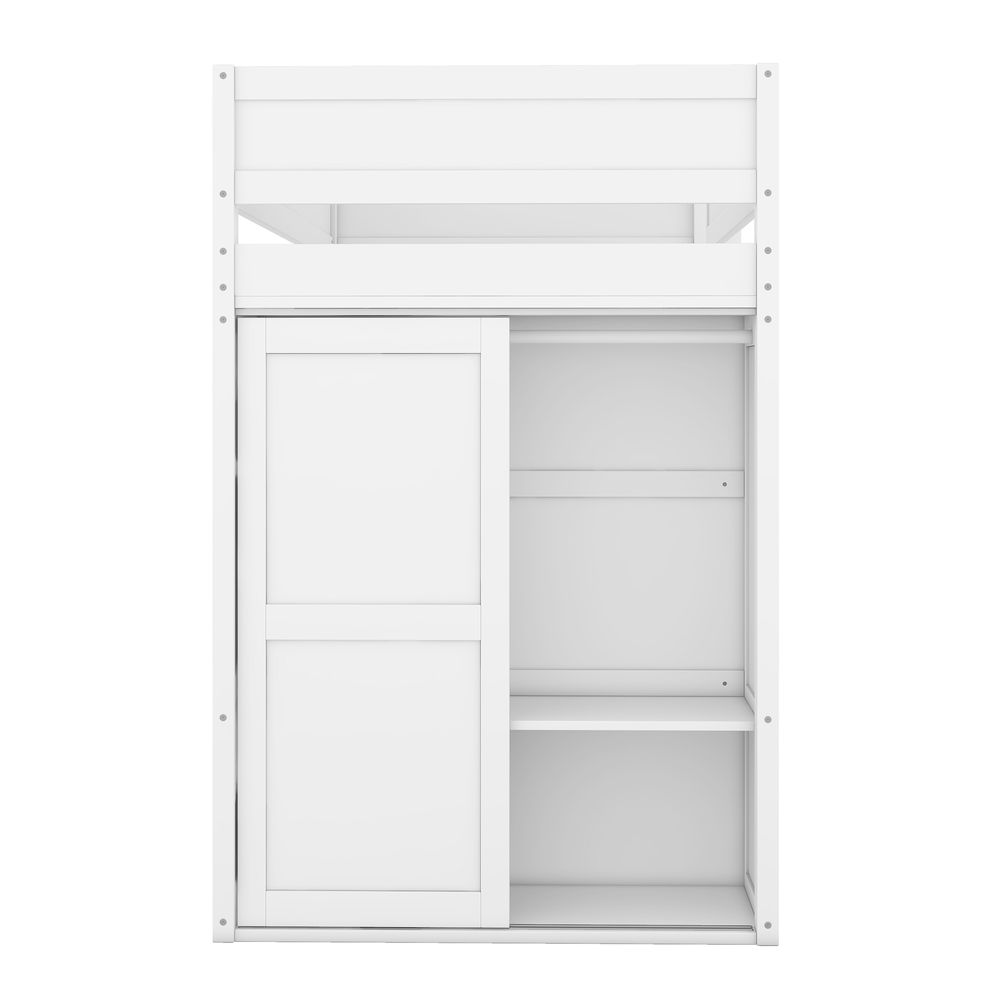 MODFU Hochbett 90 X 200 cm mit Kleiderschrank, Schreibtisch und Schubladen(Ohne Matratze), Weiß