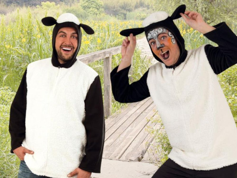 Kostüm "Schaf" Oberteil mit Kapuze Schafohren Weiß Schwarz Farm Tierisch Uni Karneval Fasching Mottoparty (M)