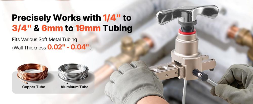 VEVOR 5 tlg. Bördelwerkzeuge Set, 45° Exzentrisches Bördelgerät für Einzelbördelung, HVAC-Bördel mit Rohrschneider & Werkzeugkasten für 6-19 mm Kupfer- & Aluminiumrohre, Reparatursatz für Kilmaanlagen