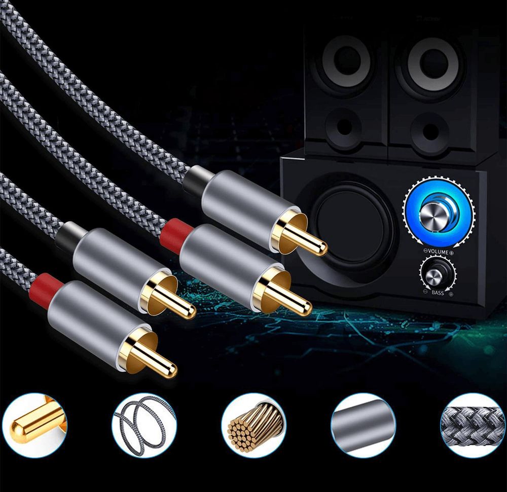 Cinch Kabel 1m 2RCA auf 2RCA Stereo Audiokabel OFC HQ vergoldete Anschlüsse für Heimkino Receiver Plattenspieler Spielkonsole Player Reagle Premium