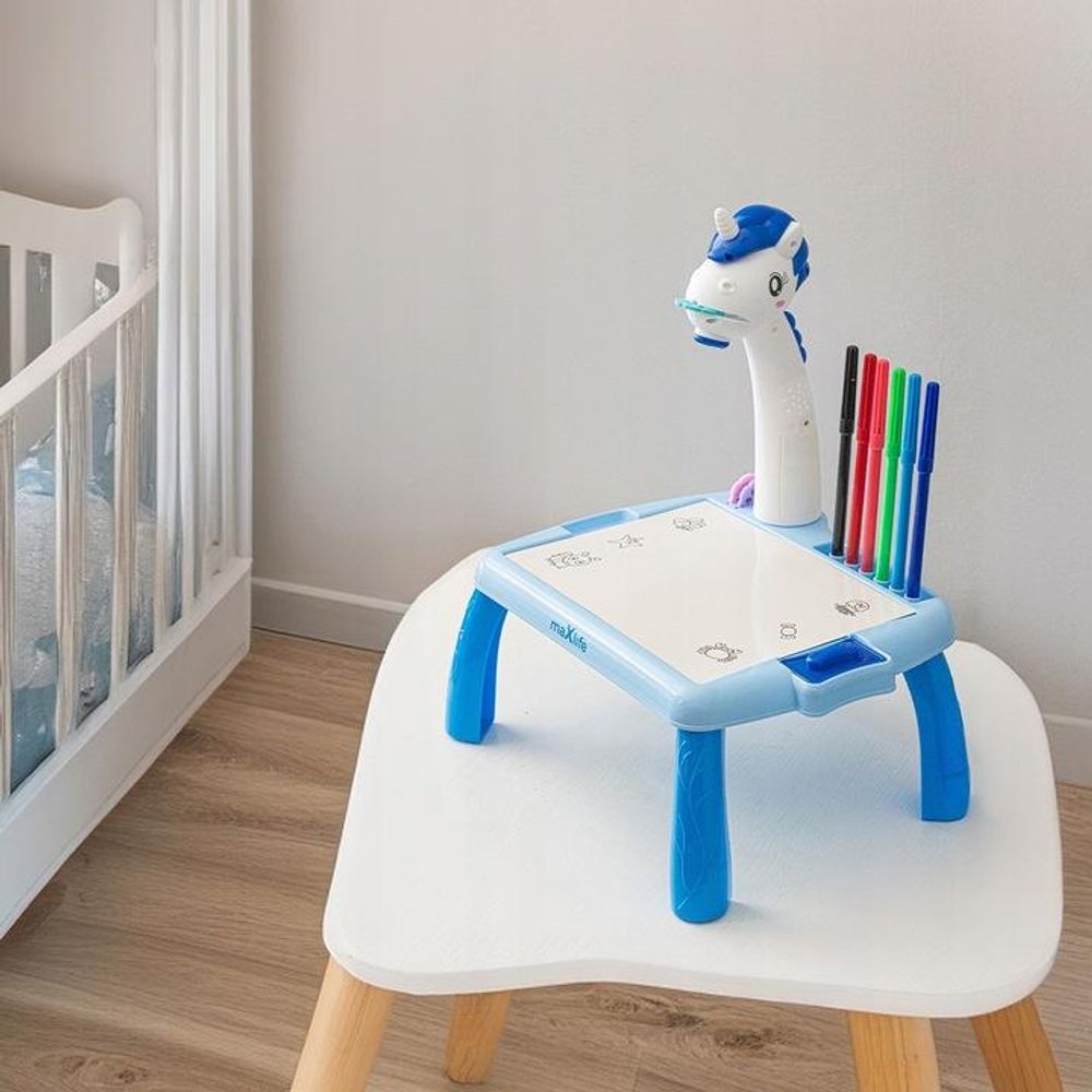 Maxlife, Zeichentisch mit Projektor Einhorn für Kinder, Blau