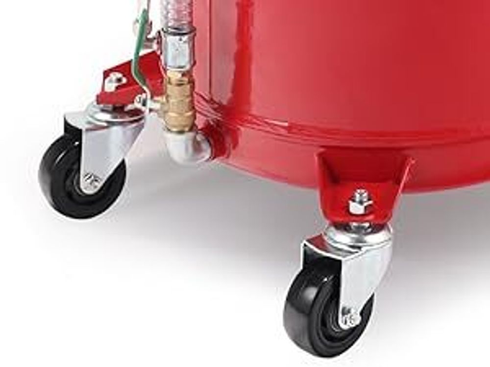 Ölauffanggerät für 80l, höhenverstellbar 122-168 cm mit 4-Rad-Fahrwerk, Entleerung mittels Luftdruck