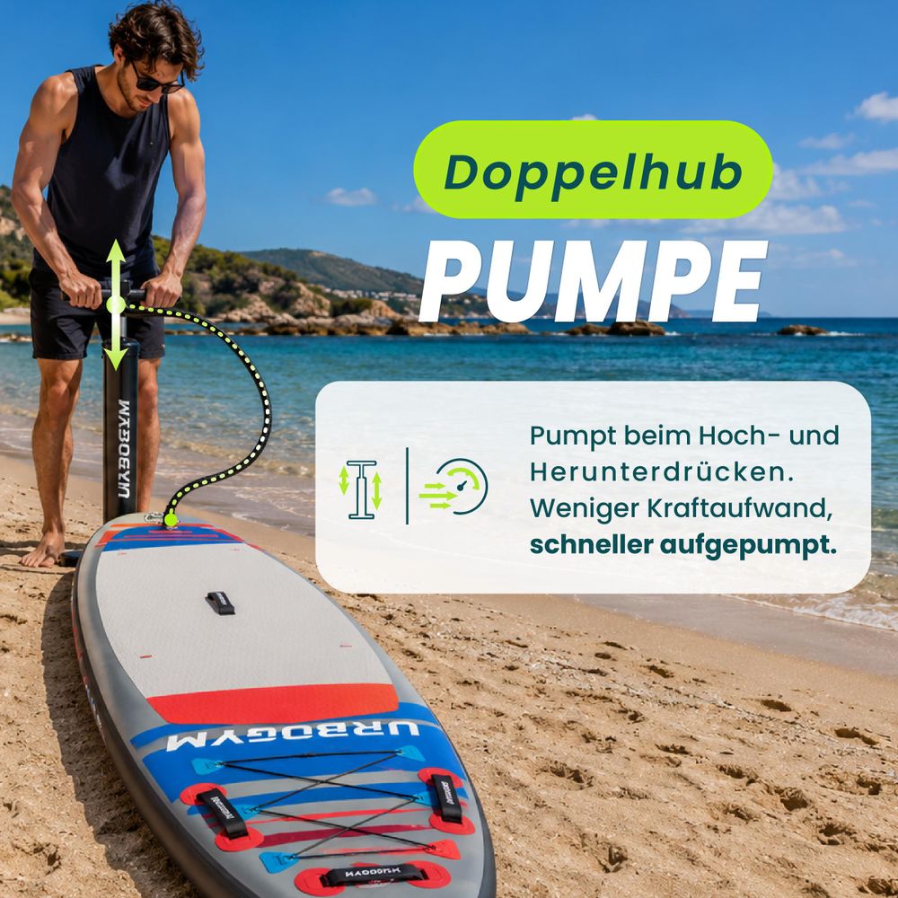 HAILSTORM 320 beim Aufpumpen mit der Doppelhubpumpe und dem integrierten Manometer.