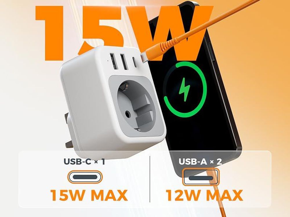 TESSAN 2er Pack UK Adapter England Deutschland Stecker 4 in 1 Steckdosenadapter mit USB C und 2 USB A Typ G für London
