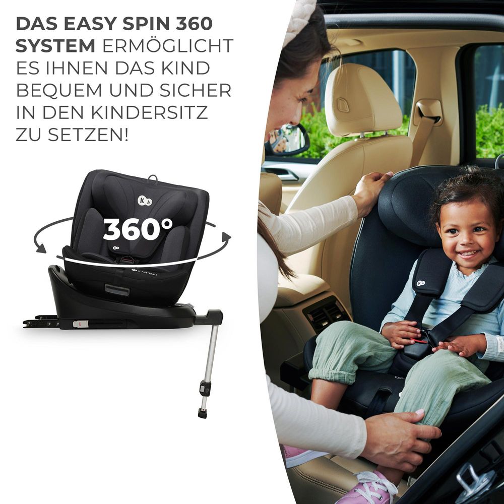 Kinderkraft I-360 i-Size - Kindersitz 40-150 cm - 360° Drehung - RWF/FWF - H-GUARD System - SPS+ - 5-Punkt-Gurt - ISOFIX - Stützbein - Schwarz