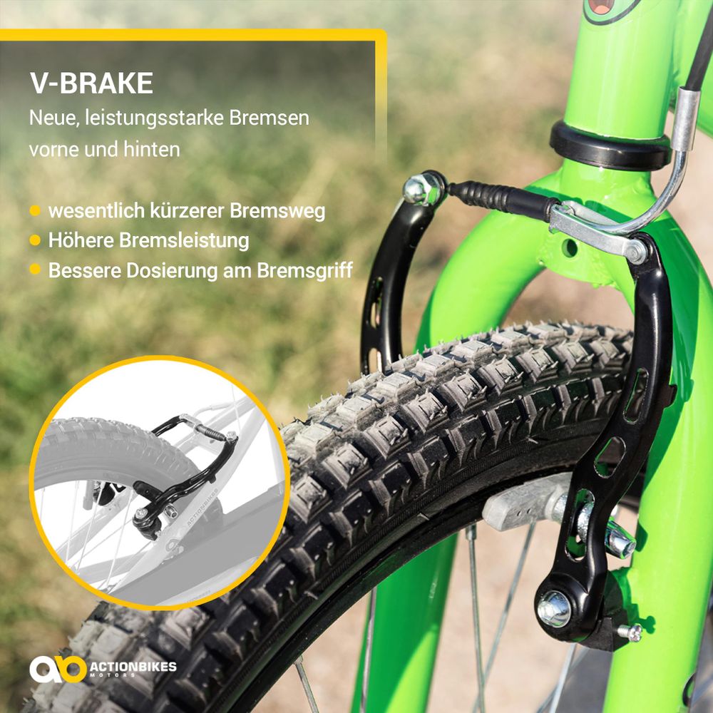 Actionbikes Kinderfahrrad Zombie 16 Zoll | Kinder Fahrrad - Mädchen & Jungen - Bicycle - V-Brake Bremsen - Schutzblech - Stützräder - 4-7 Jahre (Grün)