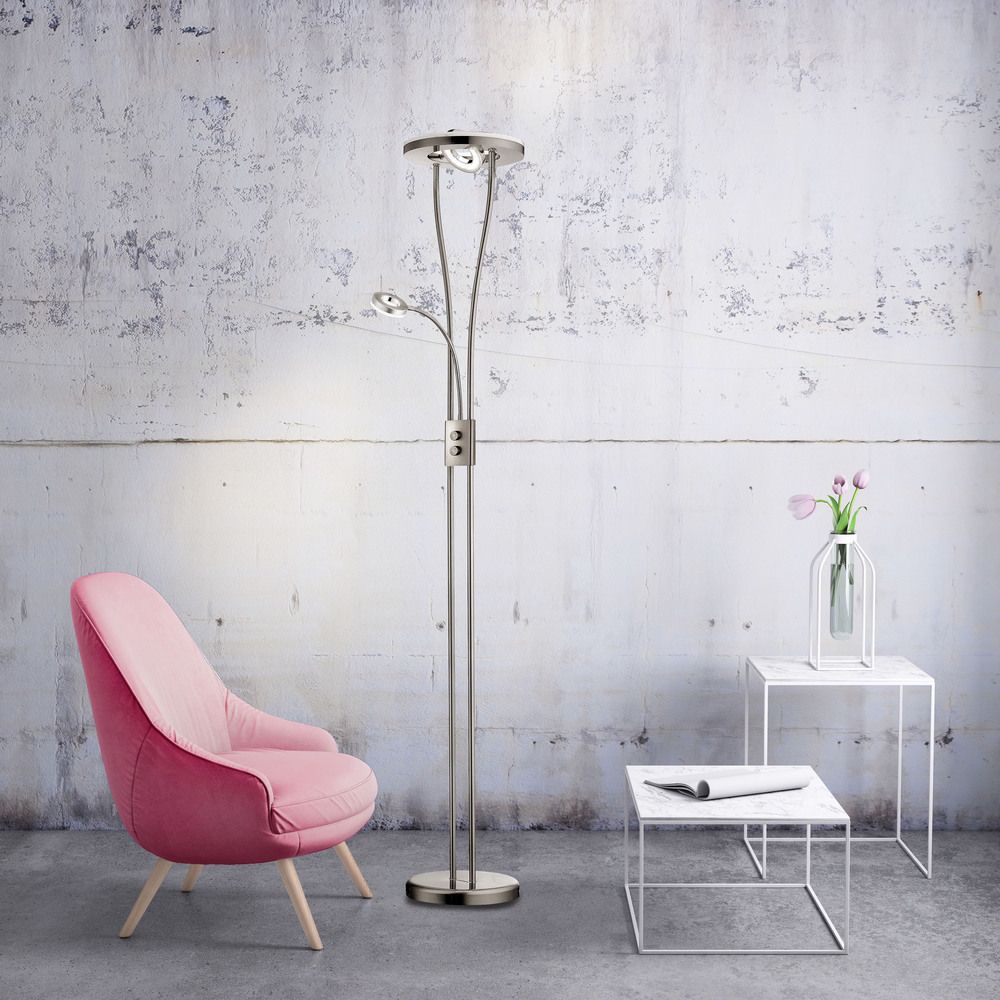 JUST LIGHT LED Deckenfluter HELIA rund Dimmfunktion des Fluterkopfes, Lesearm schaltbar silber Wohnbereich, z.B. Wohnzimmer, Schlafzimmer, Flur, Büro-/Arbeitszimmer