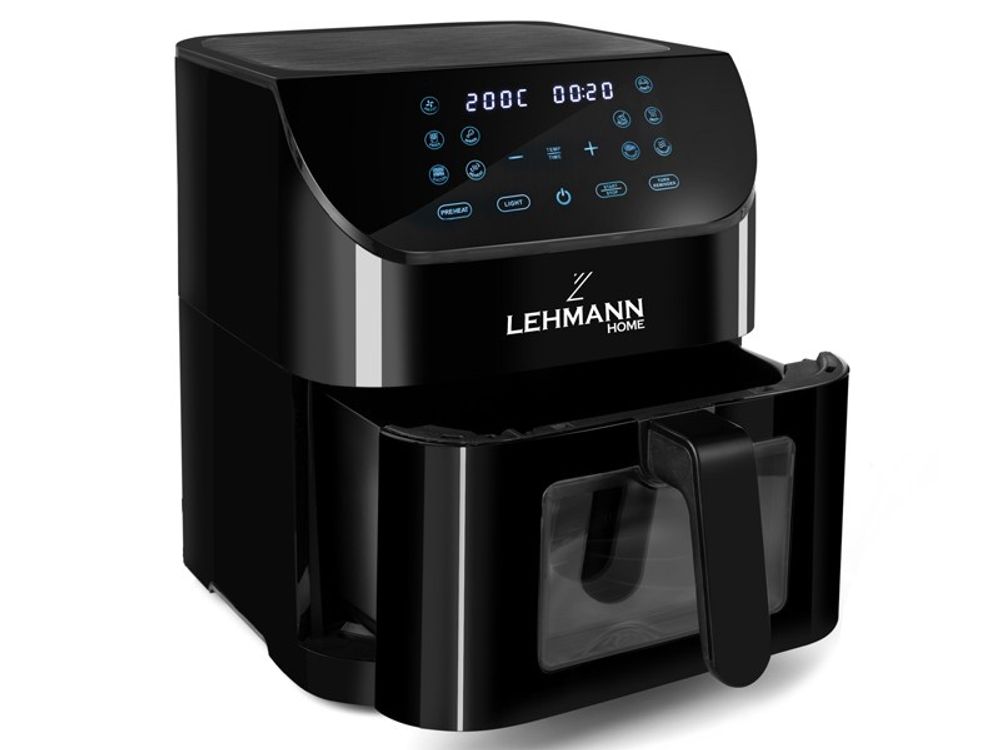 LEHMANN Heißluftfritteuse, Airfryer 1800 W, Kapazität 8L, max 200°C, 12 Programmen, mit Sichtfenster - Backen und Frittieren Ohne Fett