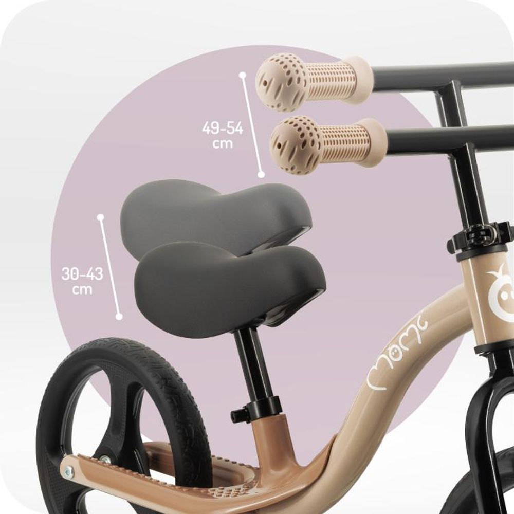 MoMi ISOKA – 10 Zoll Laufrad mit LED-Leuchten (Dynamo), höhenverstellbar ohne Werkzeug, mit Fußstütze, ab 2 Jahren, bis 35 kg – Beige