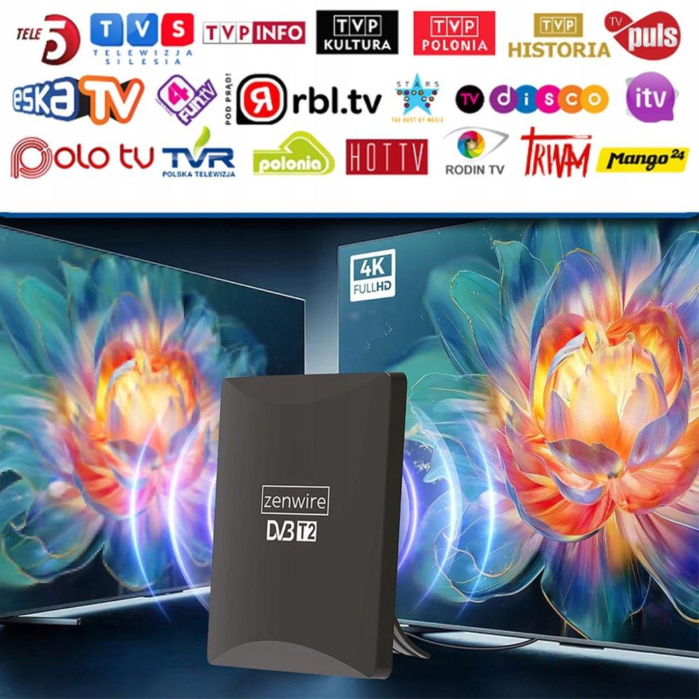 Antena do telewizji naziemnej - DVB-T2 HEVC - 2w1 - antena zewnętrzna i wewnętrzna - 4K