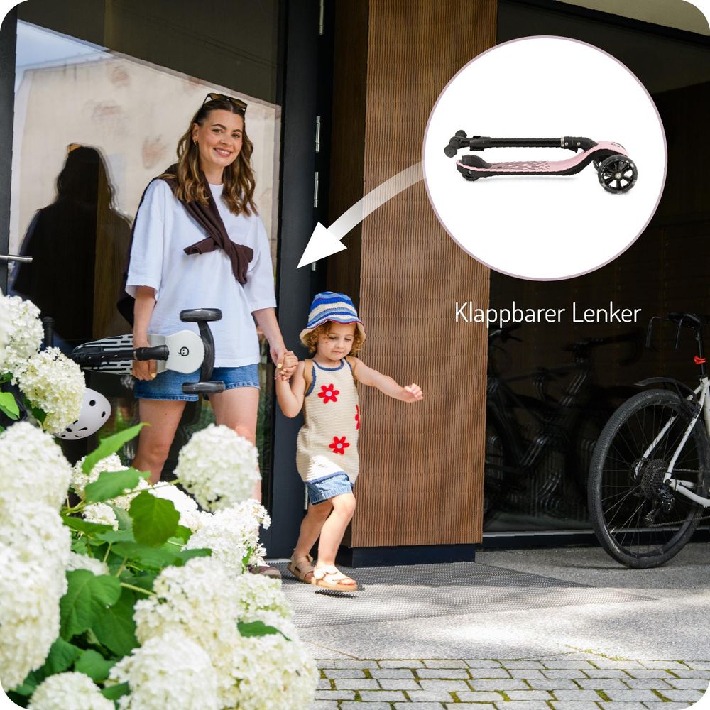 MoMi SAN 2-in-1 3-Rad-Kinderroller – höhenverstellbarer Lenker 60/66/72 cm, klappbar, LED-Räder, ABEC-7, Trittbremse, 2,7 kg