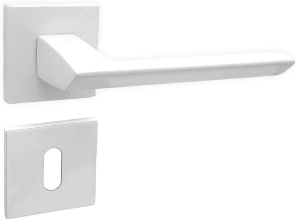 DOMINO Türgriff Drückergarnitur BB-Buntbart Set | quadratische Rosette | Türklinke für Zimmertür, Bürotür, Kellertür & Innentür | Türbeschläge aus Aluminium  |Weiss Türdrückergarnitur |ELENA QR SLIM WHITE