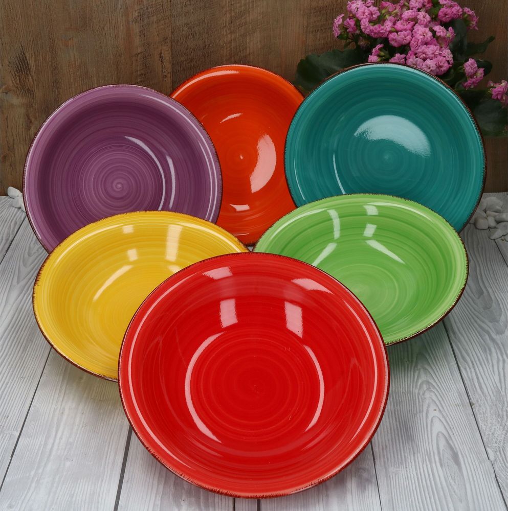 6tlg Suppentellerset Uni bunt tiefe Essteller 750ml Servierplatte Tafel Salat Steingut ofentauglich