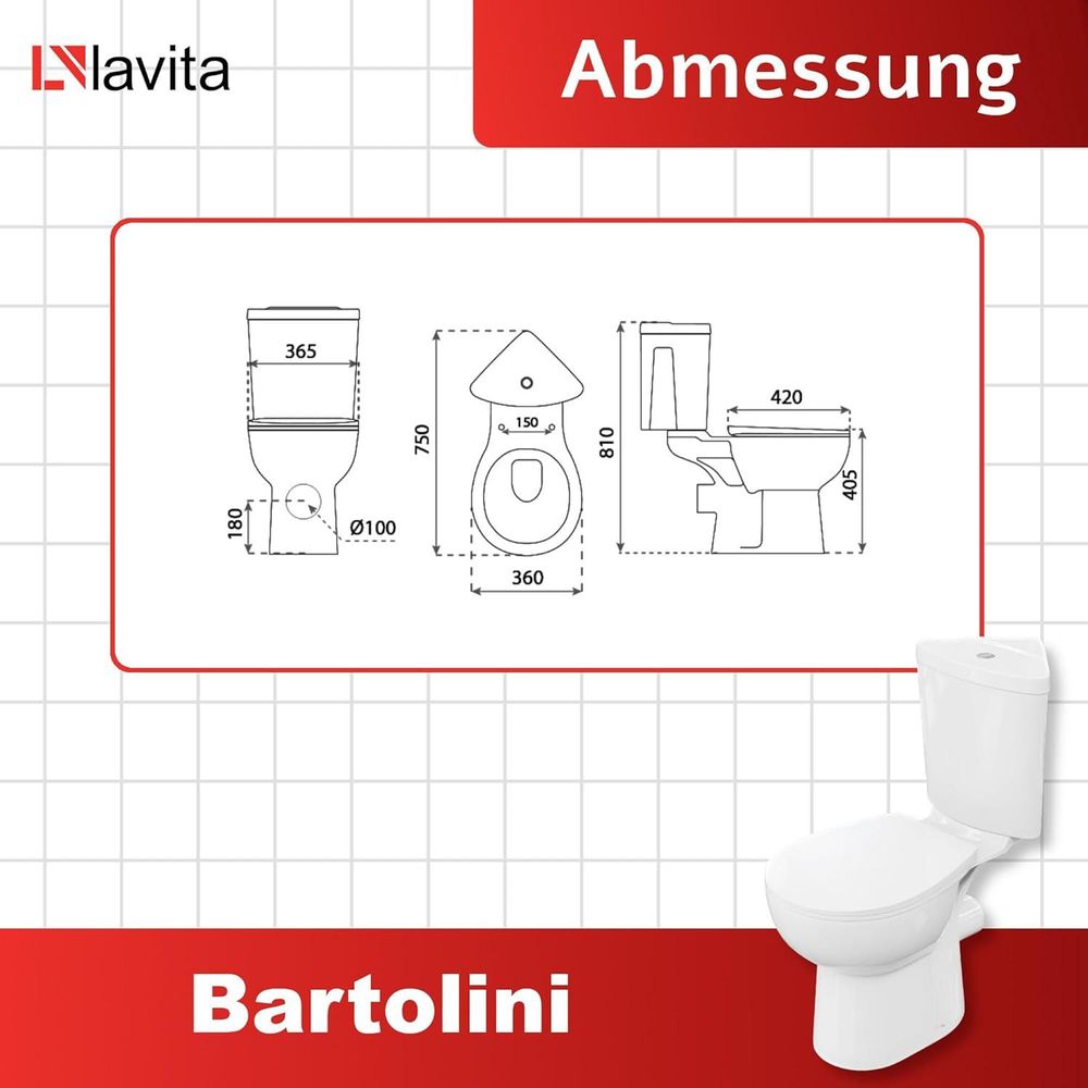 Lavita | WC Kompakt- Weiß - Mit Sanft Schließendem Deckel - Keramik - Nischenmontage - Bartolini