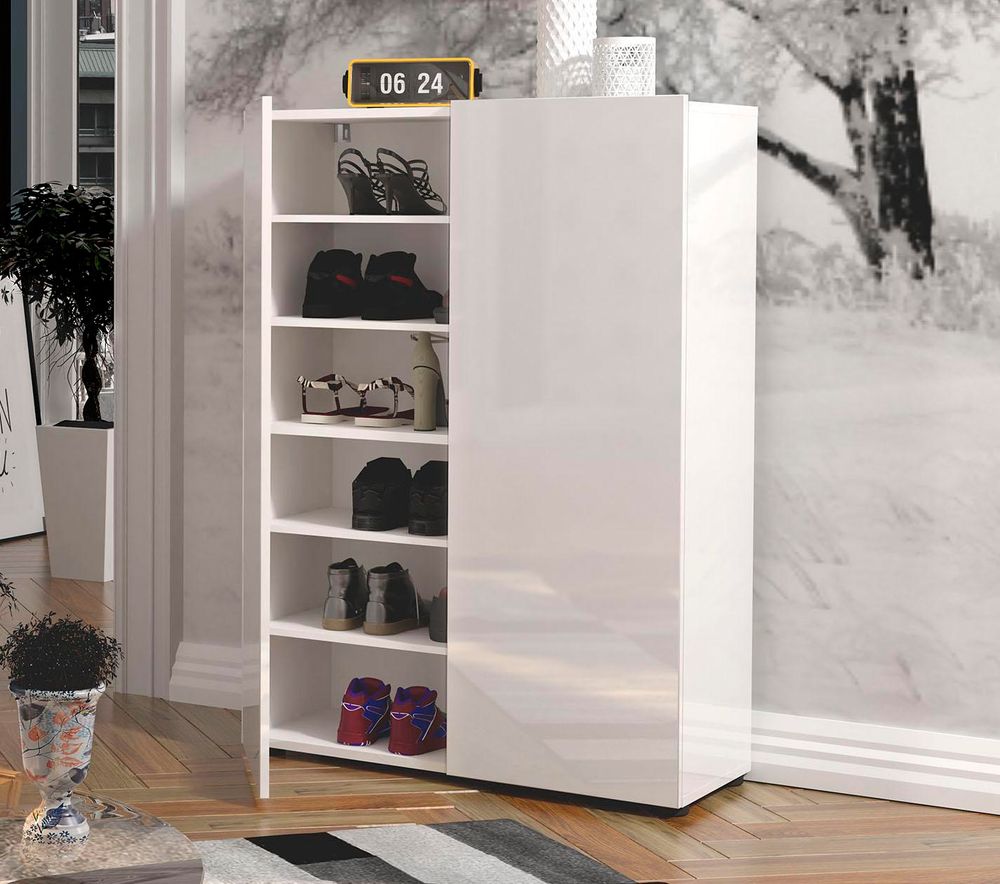 Glossy Schuhschrank – Schuhschrank mit weißen Hochglanzfronten und 5 Einlegeböden