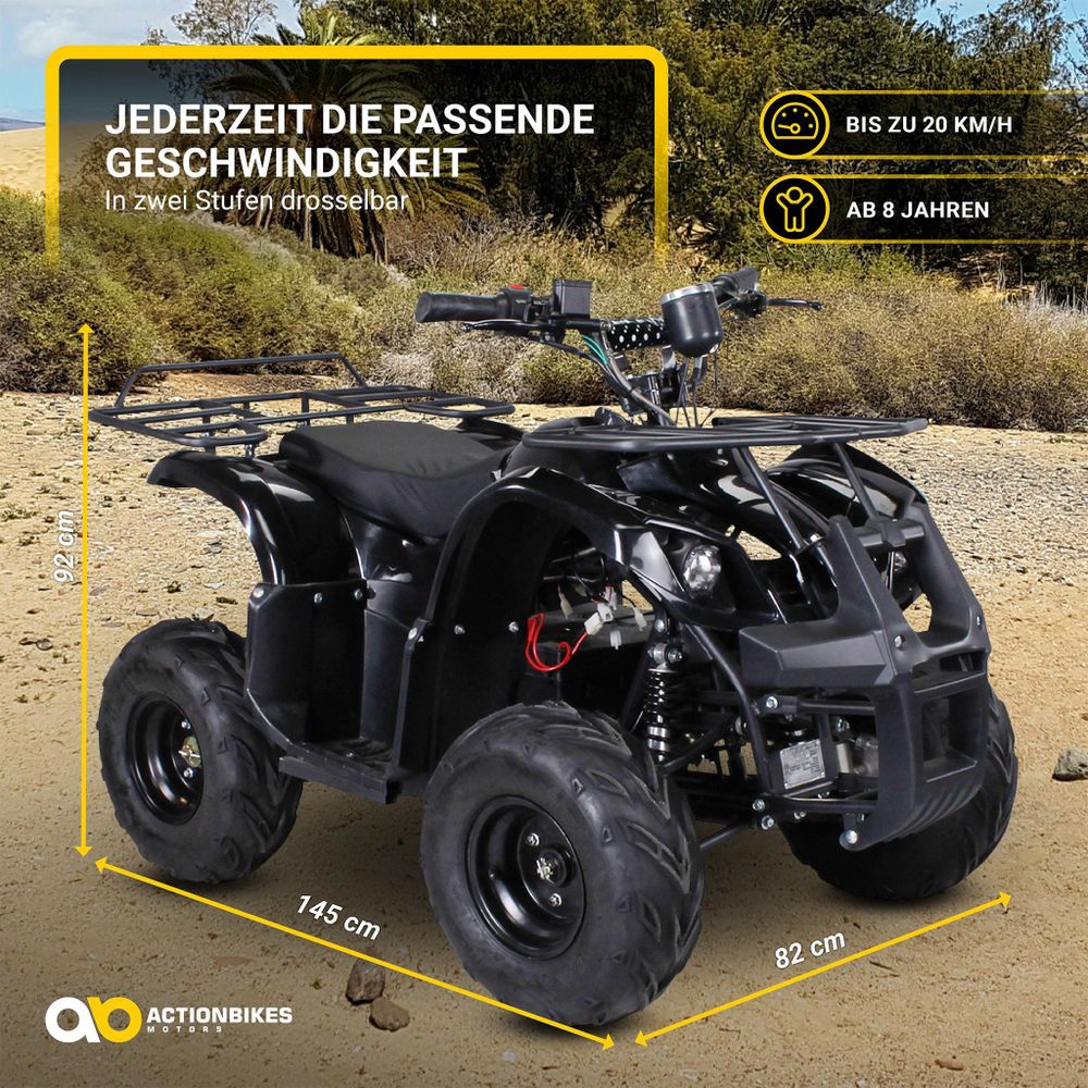 Elektro Kinderquad S-8 Farmer | 1000 Watt - Midi Quad - 2 Stufen drosselbar - Bis 20 km/h - ATV Pocket Quad - Offroad & Onroad - Bis 82 kg (Schwarz)