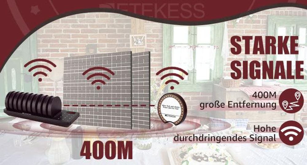 Retekess TD162 Drahtloses Anrufsystem, Restaurant Pager System, Stabile 10 Untersetzer, 32 Anrufmodi 250s Dauer 20H Standby, 400M Touchscreen Einfach zu Krankenhaus, Snack, Bar, Café