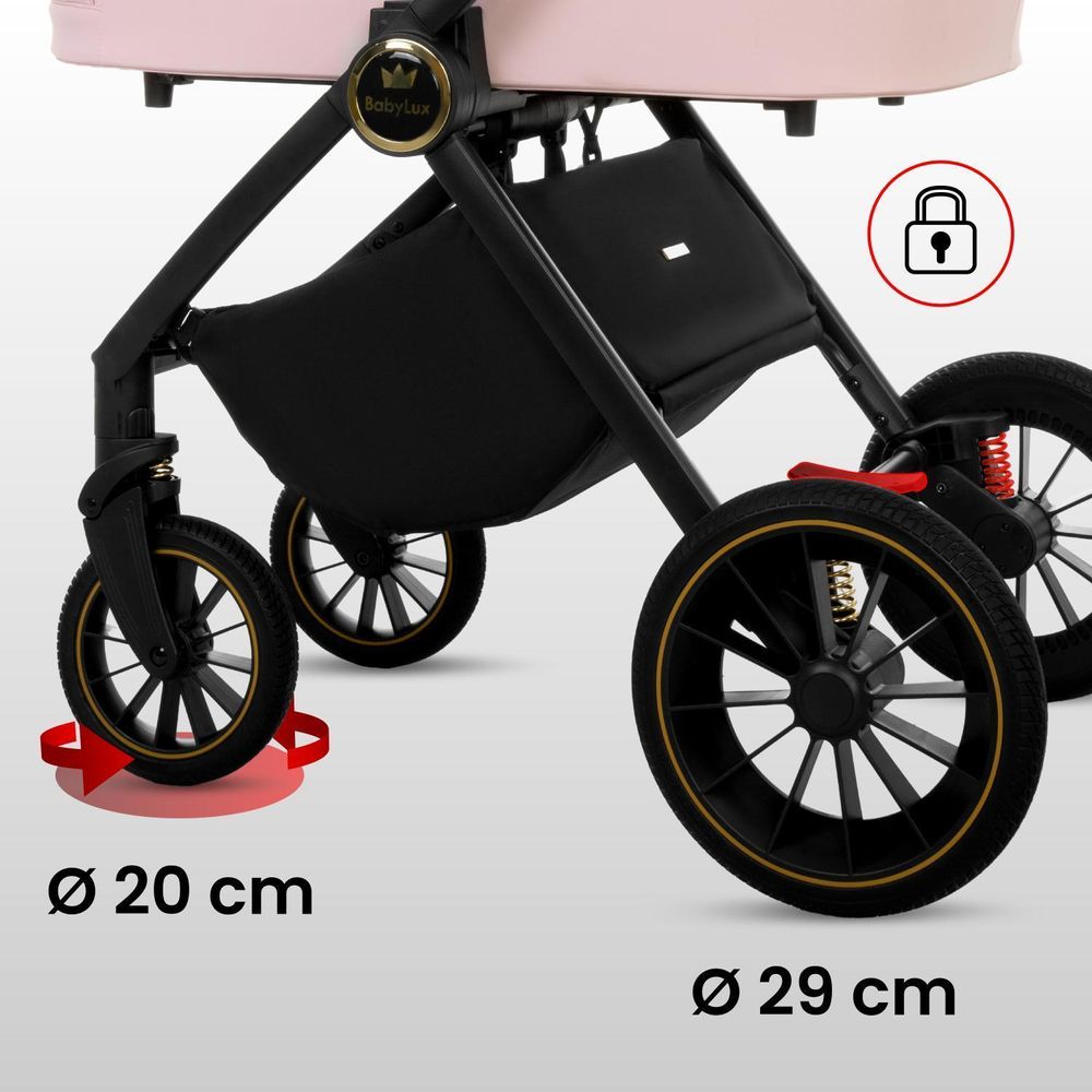 BabyLux® Kinderwagen 3in1 Set ROSSO, Beige Faltbar Leicht Kombikinderwagen Set incl. Babywanne, Buggy Sportsitz, Babyschale i-Size, Wickeltasche