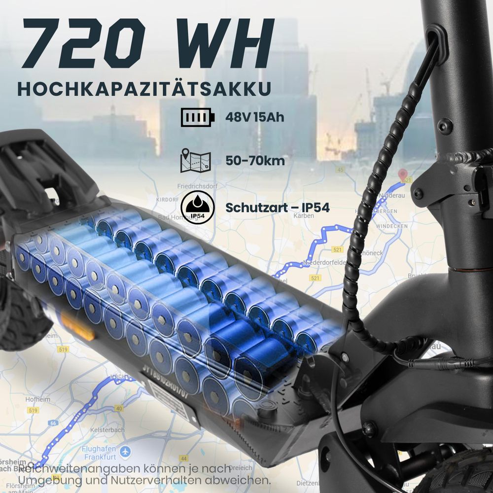 Draixcor T8 E-Scooter mit ABE, 10 Zoll Luftreifen, 48V 15Ah, 500W Antrieb, bis 80 km, Blinker, faltbar