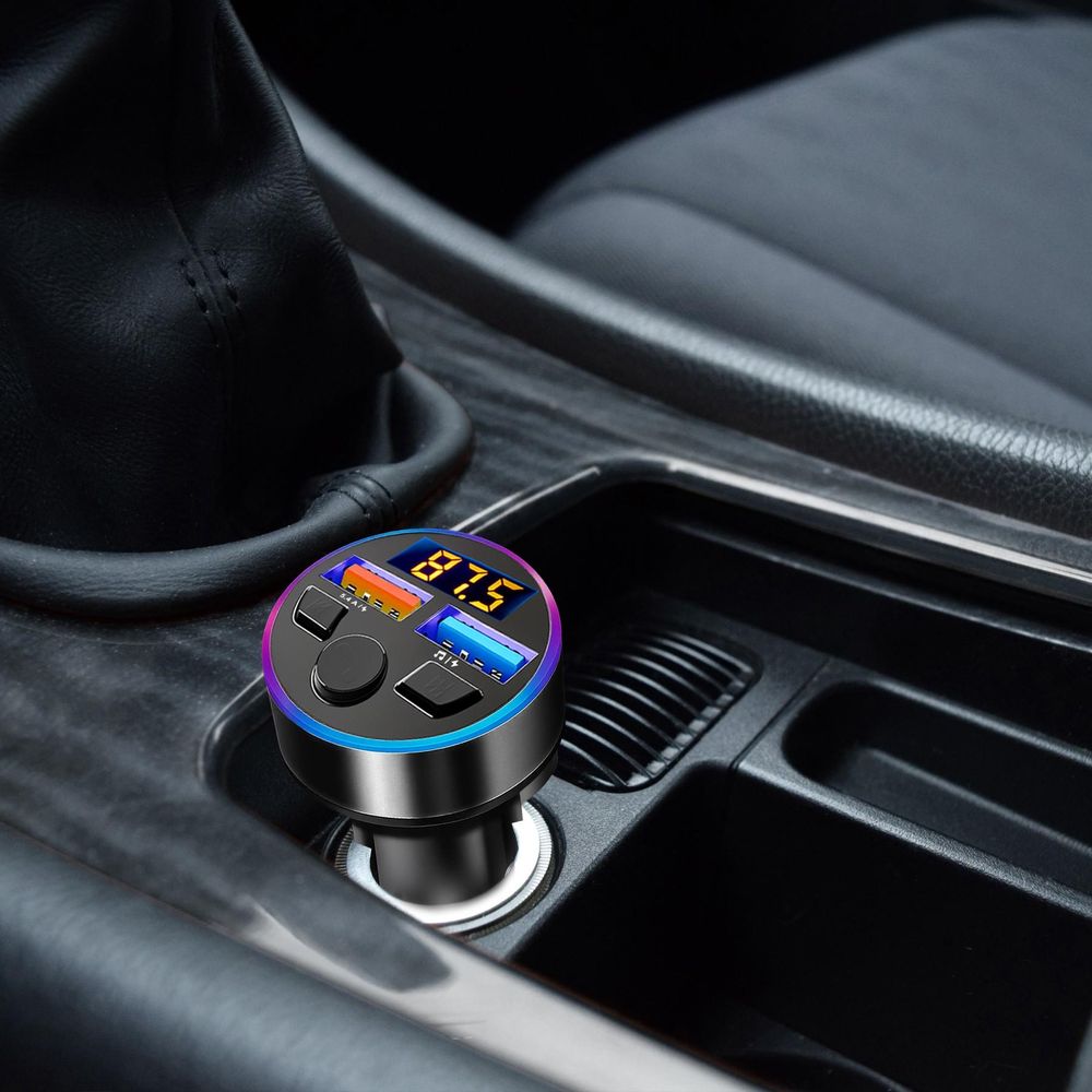 Bluetooth FM Transmitter für Auto USB Radio Adapter KFZ MP3 Freisprecheinrichtung mit QC 3.0 Dual Ladegerät Blau Leuchte Drahtloser Kfz-Empfänger Retoo