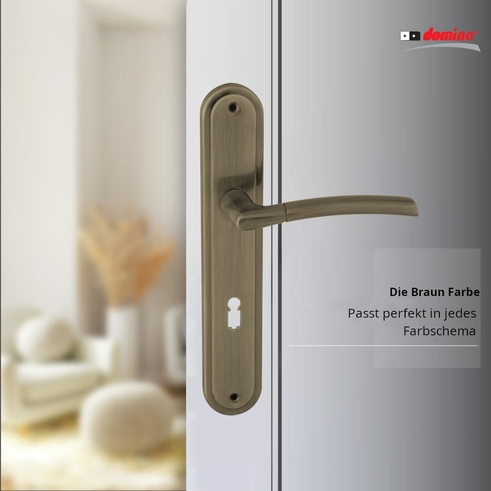 DOMINO Türgriff 72 Drückergarnitur BB-Buntbart Set | Langschildgarnitur | Türklinke für Zimmertür, Bürotür, Kellertür & Innentür | L-Form | Türbeschläge aus Aluminiuml | Bronze Türdrückergarnitur |PRESTO M3