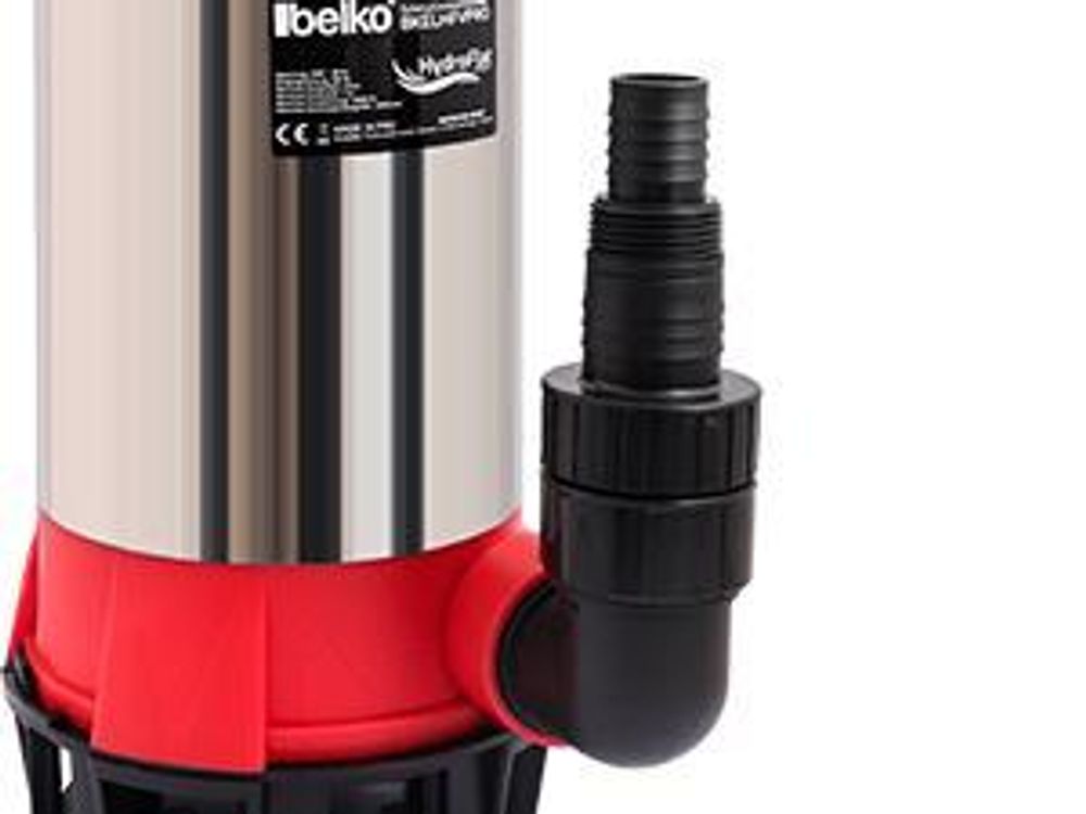 Belko® HydroFlat Vario Pro 850W – Flachsaugend bis 1 mm, 15.000 l/h, Edelstahlgehäuse, Schwimmerschalter, Anschlüsse Ø 25/32/11/2 Zoll, ideal für Keller, Pool, Baustelle und Schmutzwasser