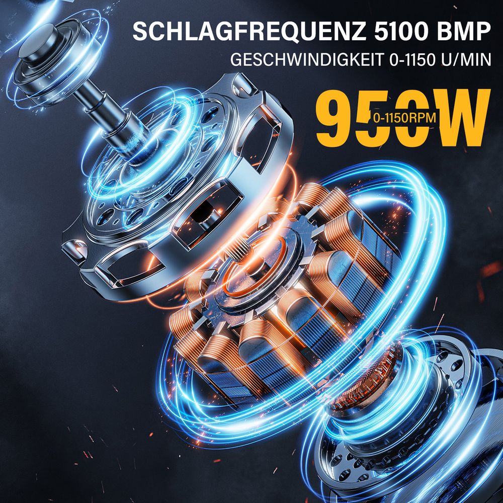 STANEW Bohrhammer 950 W SDS Plus, 0–1150 U/min/5100 BPM, Bohrmaschine mit 4 Funktionen & Sicherheitskupplung, Kabelgebundener Stemmhammer mit variable Geschwindigkeit, Beton, Stahl, Holz