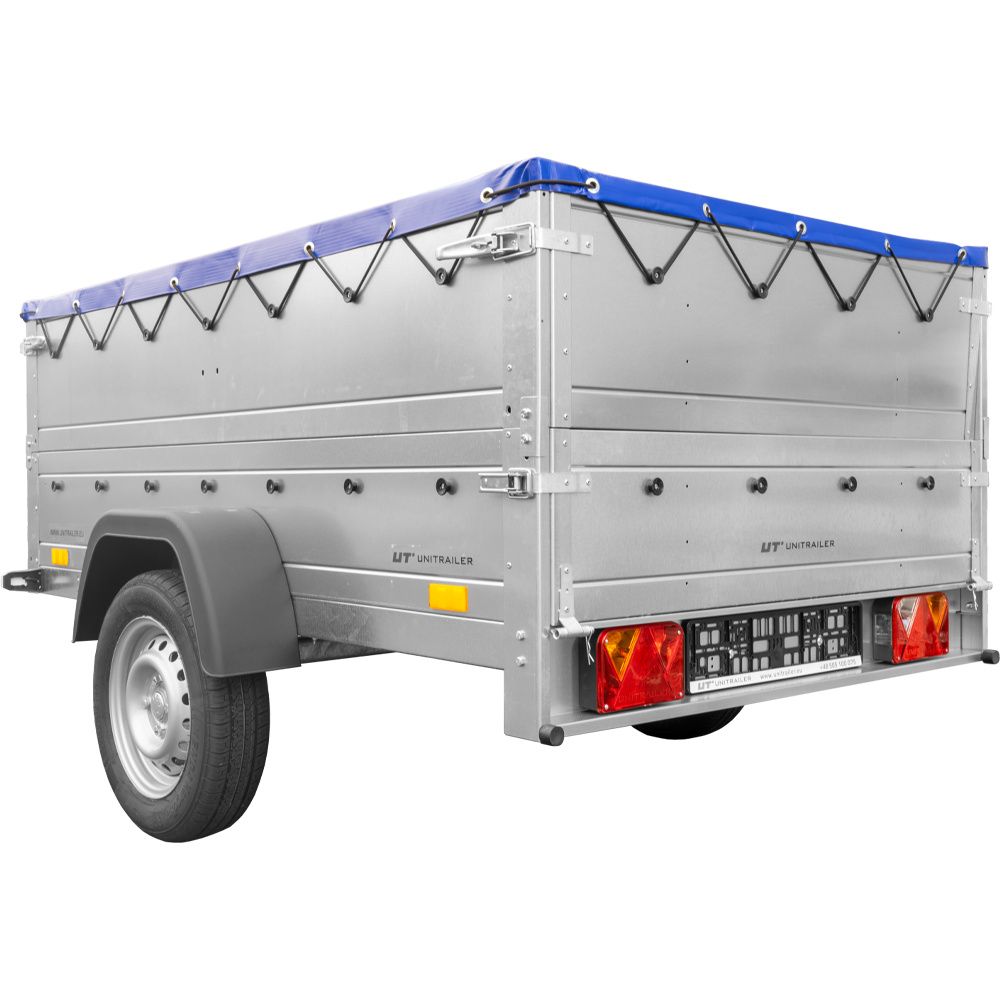 Kfz Anhänger 750 kg GARDEN TRAILER 201 KIPP mit zusätzlichen Bordwänden, Stützrad und blauer Flachplane