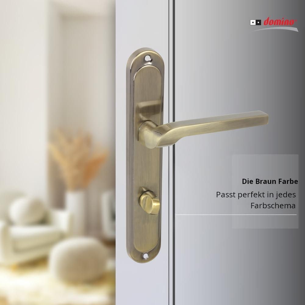 DOMINO Türgriff 78 Drückergarnitur WC - Badezimmer Set | Links & Rechts Türbeschlag für WC/Badezimmertüren | L-Form | aus Aluminium | Bronze | NEMO M3