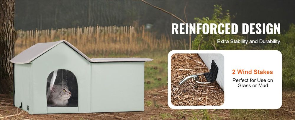 VEVOR Beheiztes Katzenhaus, Außenshelter für Katzen mit einstellbarer Temperatur und Timer, faltbares Katzenhaus aus 600D Oxford-Stoff mit beheiztem Pad für den Winter, um warm und gemütlich zu bleiben, Grün (Mittel), Grün-67x56x41 cm