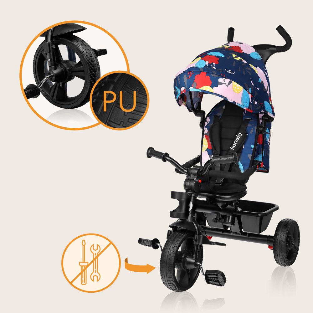 Lionelo Haari Dreirad Kinderdreirad Kinder Lenkstange Fahrrad Baby Kinderwagen Dunkelblau