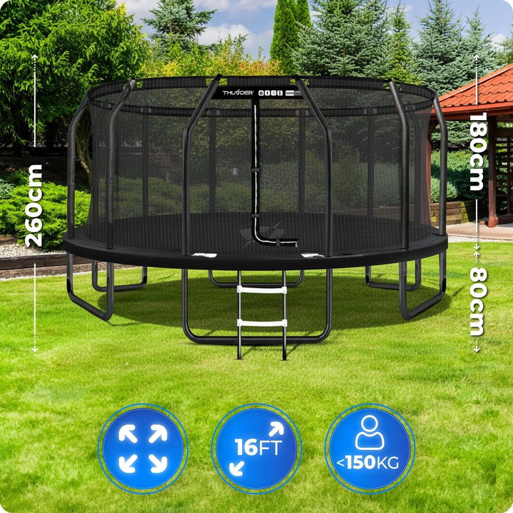 Thunder Gartentrampolin Elite 488 cm 16 ft Innennetz 150 kg Schwarz