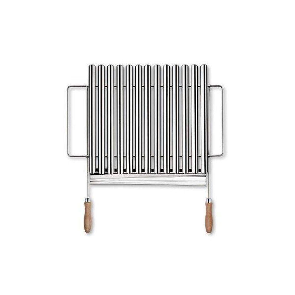 DEOS Verstellbarer -Grillrost aus Edelstahl 50–70 × 42 cm mit Holzgriffen – Detailansicht
