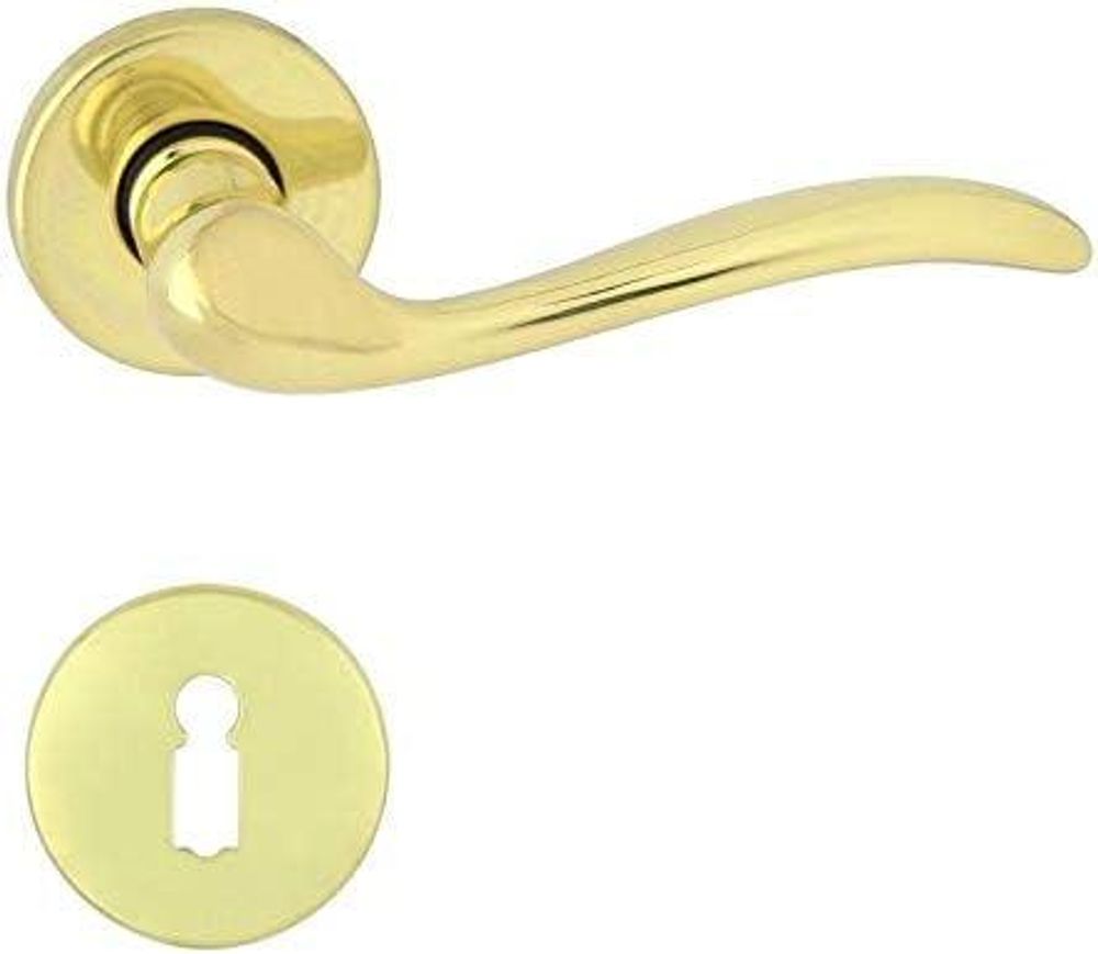 DOMINO Türgriff Drückergarnitur BB-Buntbart Set | Rund-Rosette | Türklinke für Bürotür, Kellertür & Innentür | Türbeschläge aus Messing | Messing Glänzend Türdrückergarnitur | TULUZA-R M1