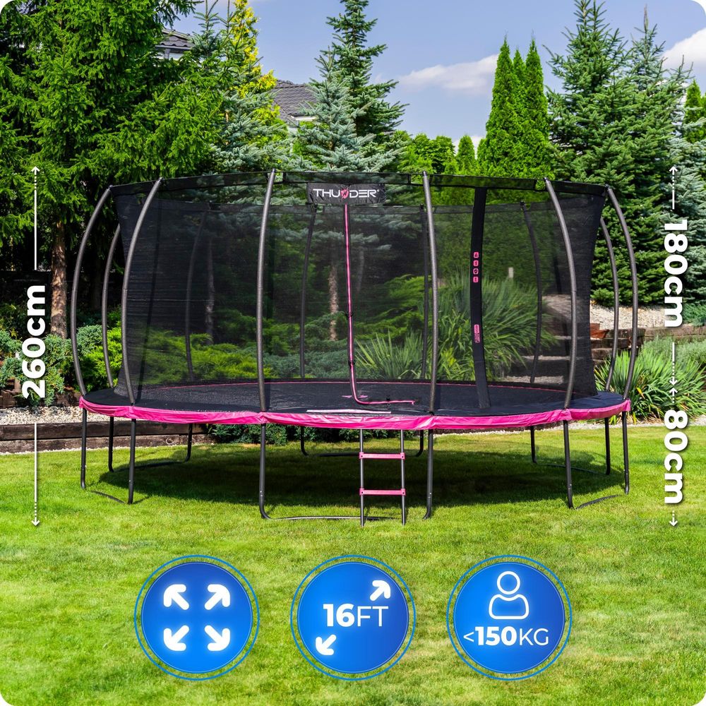 Thunder Záhradná trampolína Ultra 488 cm 16 ft vnútorná sieť 50 kg Čierna Ružová