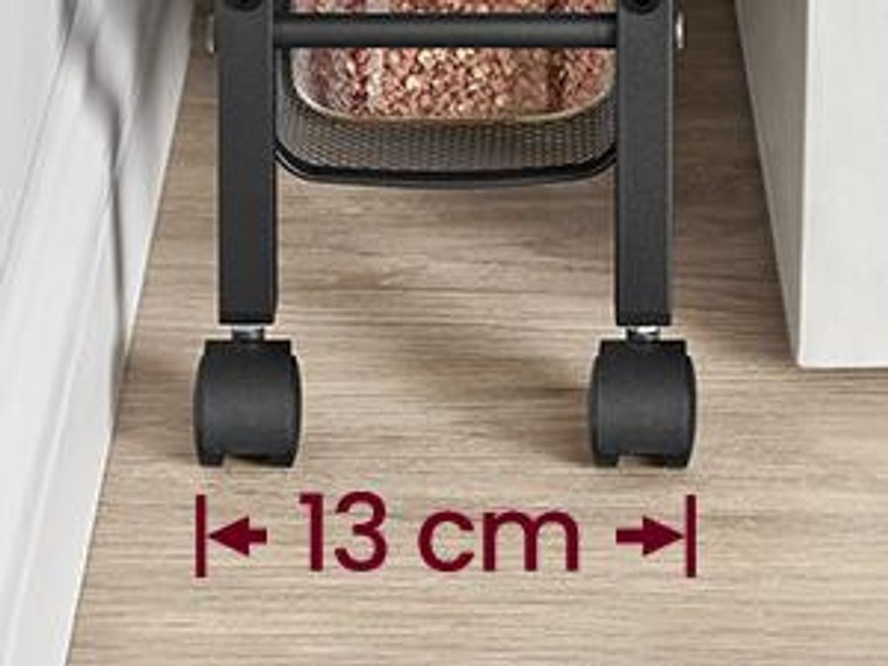 VASAGLE Rollwagen 4 Ebenen, Küchenwagen schmal, Nischenregal auf Rollen, Stahl, Griff, für kleine Räume, 13 x 45,4 x 77 cm, Ebenholzschwarz-schwarz