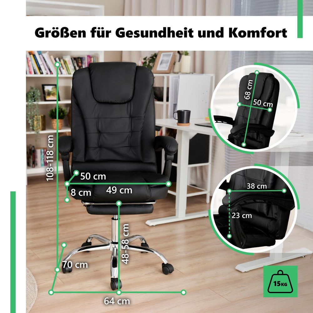 di volio Bürostuhl Baldo schwarz, ergonomischer Schreibtischstuhl mit Sitzhöhenverstellung und Fußstütze, max. Körpergewicht 150 kg, robuste Konstruktion