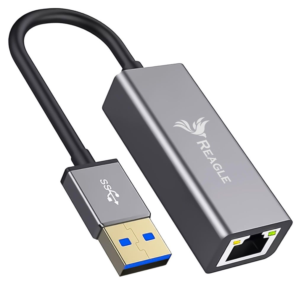 USB Ethernet Adapter Gigabit LAN RJ45 1000 Mbps Netzwerkadapter Reagle USB 3.2 Gen 1 für Laptop PC MacBook Stabiles Internet Aluminium Silber Schwarz